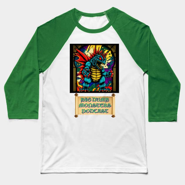 Stained Glass Kaiju Baseball T-Shirt by Big Dumb Monsters